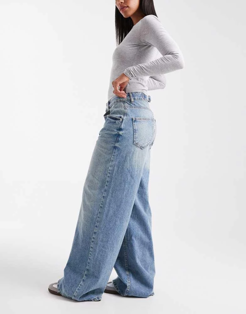 ASOS ASOS DESIGN high waisted wide leg jeans with cinch in pale vintage wash 3