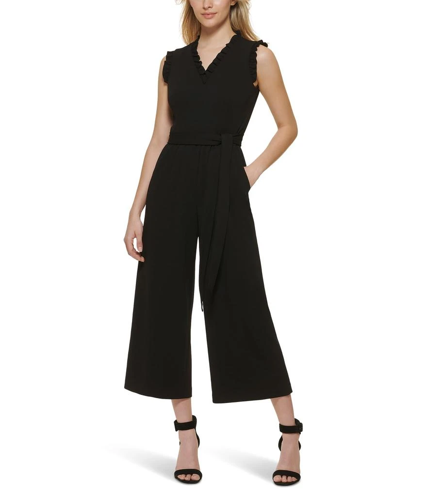 Calvin Klein V-Neck Jumpsuit with Ruffle Trim 1