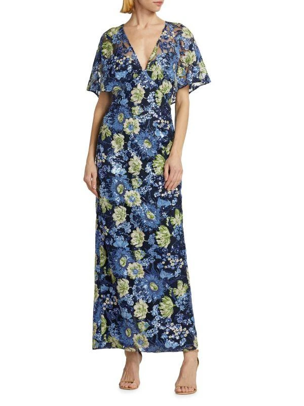 LELA ROSE Embroidered Tulle Column Dress 1
