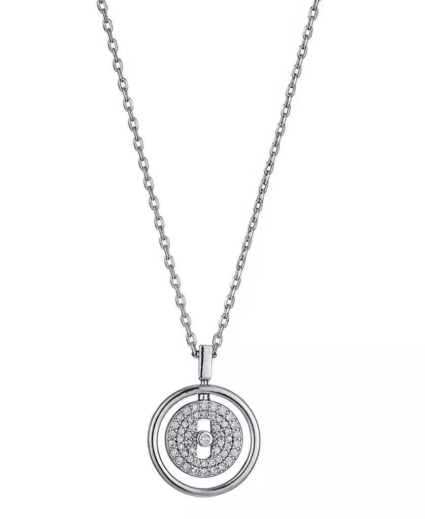 ADORNIA Silver CZ Dancing Stone Disc Pendant Necklace
