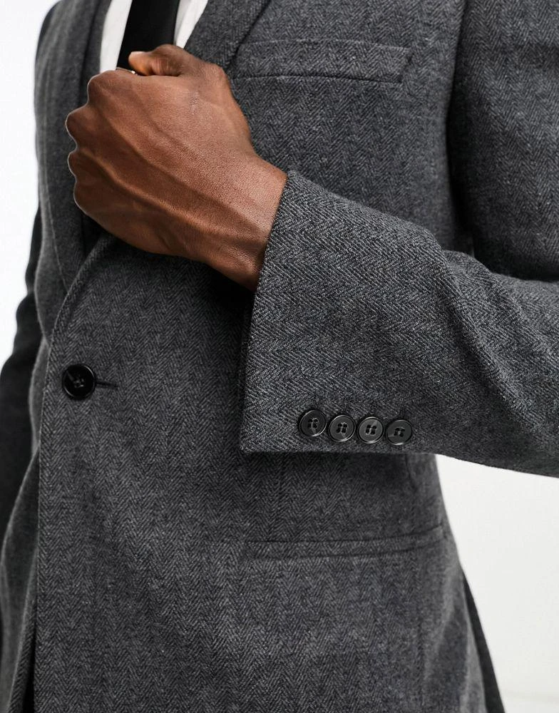 ASOS ASOS DESIGN super skinny wool mix suit jacket in herringbone in charcoal 3