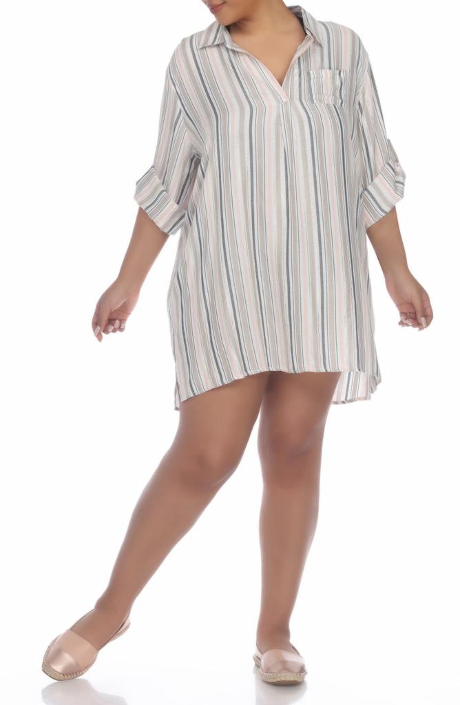 BOHO ME Stripe Collared Shirtdress