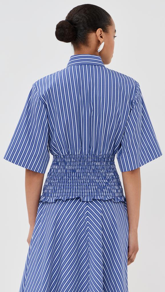 Brandon Maxwell The Harte Button Up Shirt with Smocked Bodice