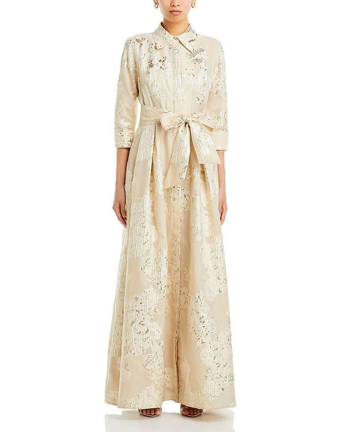 Teri Jon Metallic Jacquard Shirt Dress Gown 7