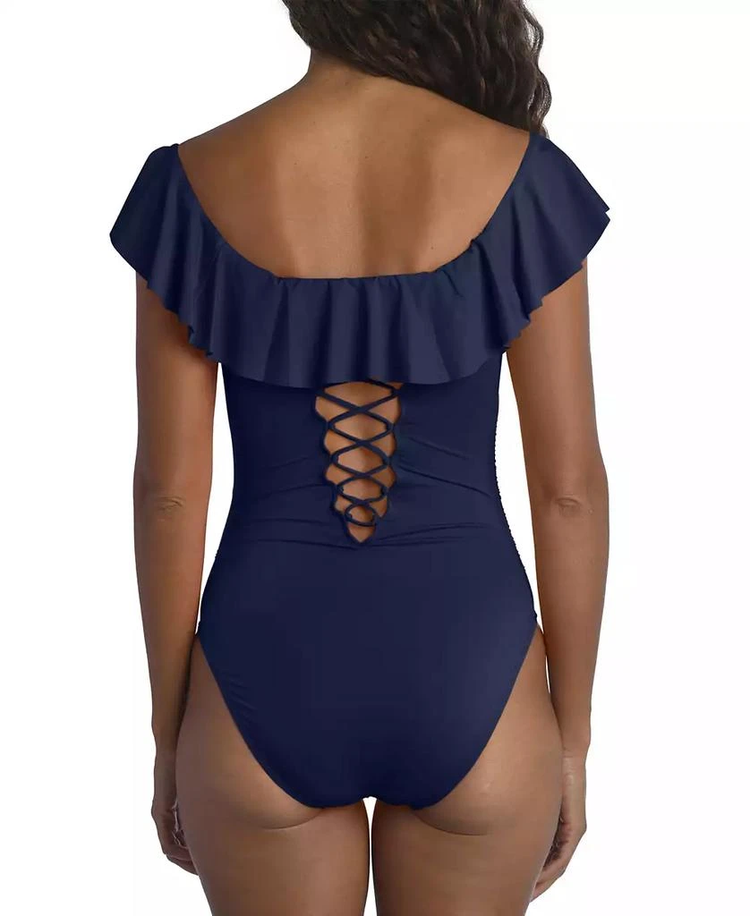 La Blanca Island Goddess Off-The-Shoulder Ruffled Tummy-Control One-Piece Swimsuit 2