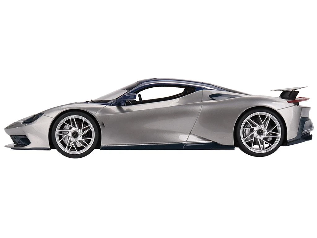 Top Speed 2019 Automobili Pininfarina Battista Argento Liquido Silver Metallic with Blu del Re Blue Top "US Launch Edition" 1/18 Model Car by 1