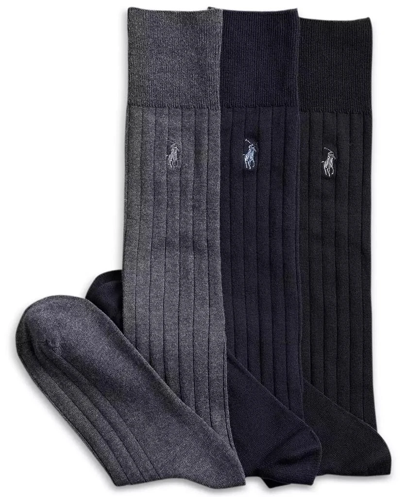 Ralph Lauren Men's 3-Pk. Over the Calf Mercerized Cotton Rib Dress Socks 1