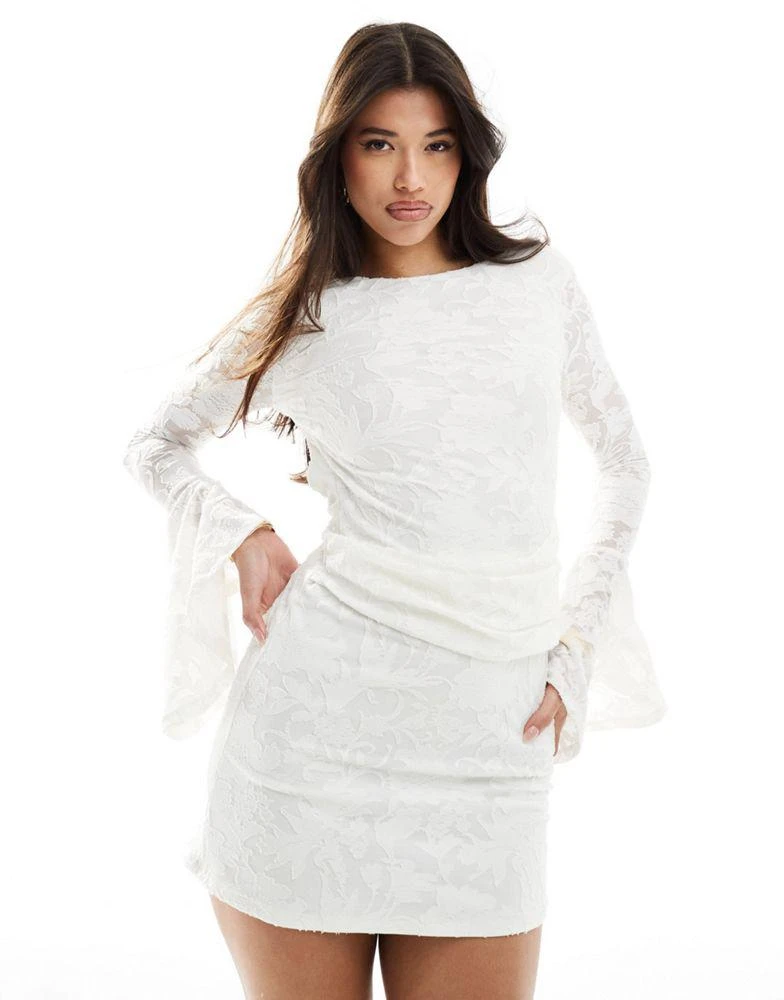 ASOS ASOS DESIGN low back devore mini dress with wide cuffs in ivory 3