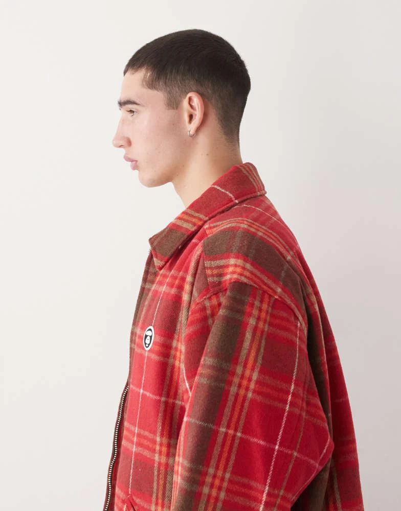 AAPE Aape by A Bathing Ape padded flannel shirt jacket in red and brown 4