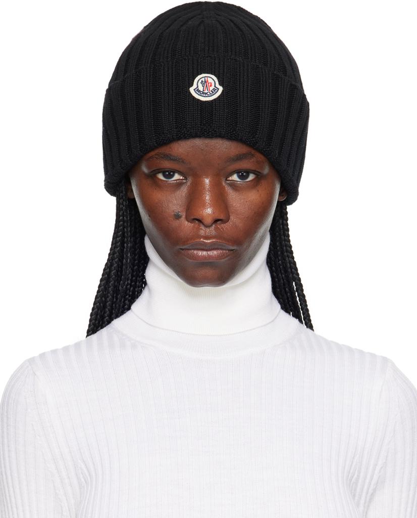 【送料&関税込】Moncler Black Wool Beanie With Logo Patch Black Wool Beanie - Hats & Beanies for Men | Moncler US