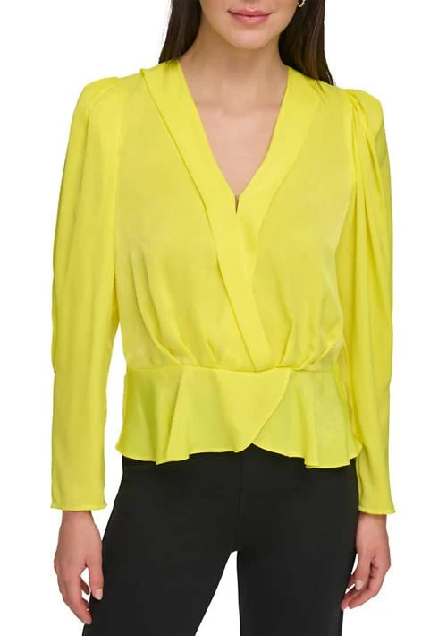 DKNY Womens Long Sleeve Solid Twist Front Blouse 1