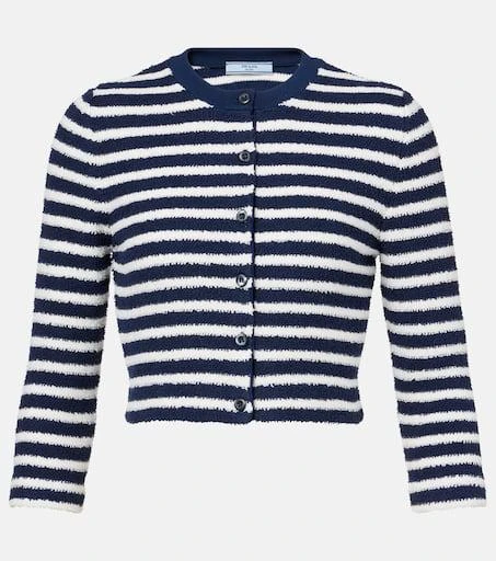 Prada Striped cotton-blend bouclé cardigan 1