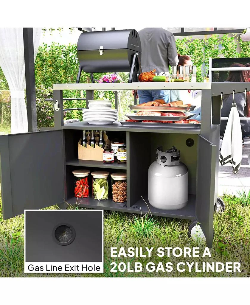 Outsunny Outdoor Grill Cart Table with Side Table, Stainless Steel Top 7