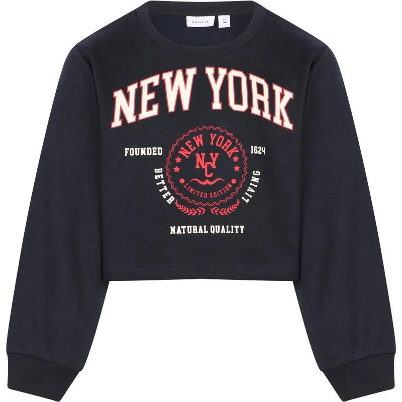 NAME IT® Ditsy floral layered long sleeve dress and new york cropped sweatshirt set 2