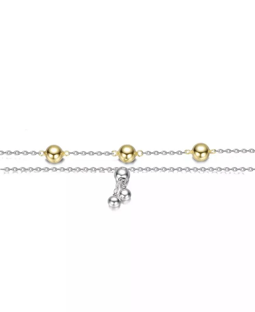 Genevive Sterling Silver Two-Tone with 14K Gold Plated Spheres and White Gold Plated Chain Adjustable Bracelet 3