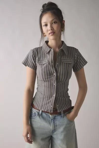 BDG Silence + Noise Polly Slim Short Sleeve Snap-Button Shirt 1