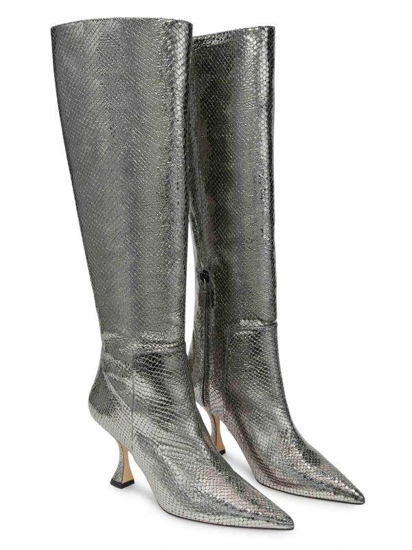Stuart Weitzman 85MM Xcurve Python-Embossed Leather Knee High Boots 4