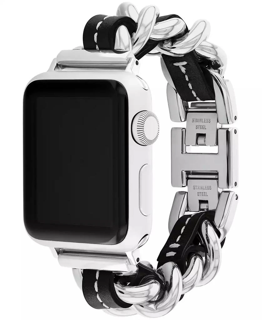 Coach Women's Silver-Tone Stainless Steel and Black Leather Chain Link Bracelet for Apple Watch, 38, 40, 41mm 3