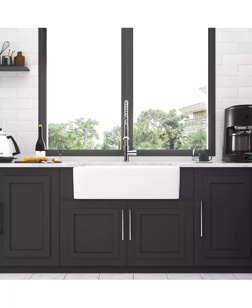 Flynama 33x20x9 Inch Farmhouse Kitchen Sink Premium Porcelain Ceramic Apron Front Single Bowl With Stainless Steel Drain Assembly And Dish Grid 3