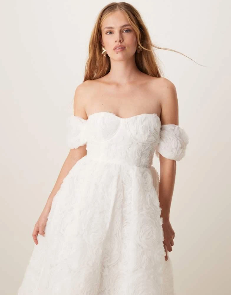 True Decadence True Decadence strapless midi dress in white applique mesh 3
