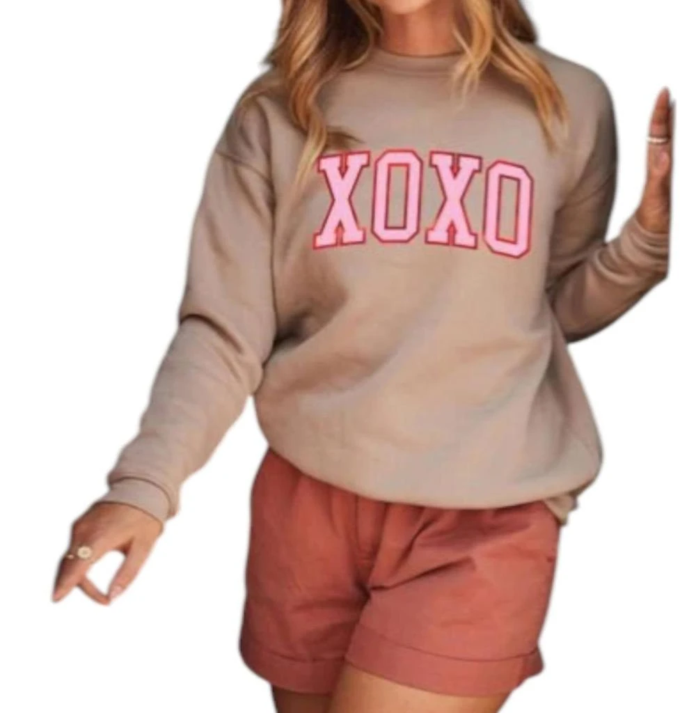 OAT COLLECTIVE Xoxo Foil Graphic Sweatshirt In Beige