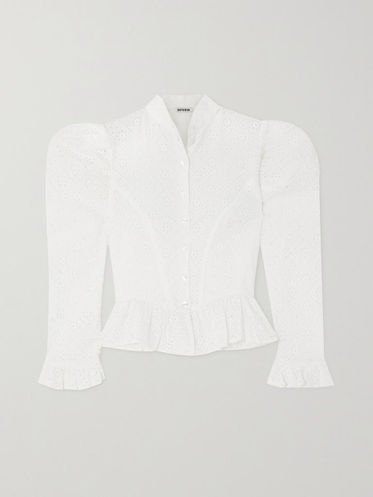 BATSHEVA Grace 荷叶边马德拉刺绣纯棉女衫