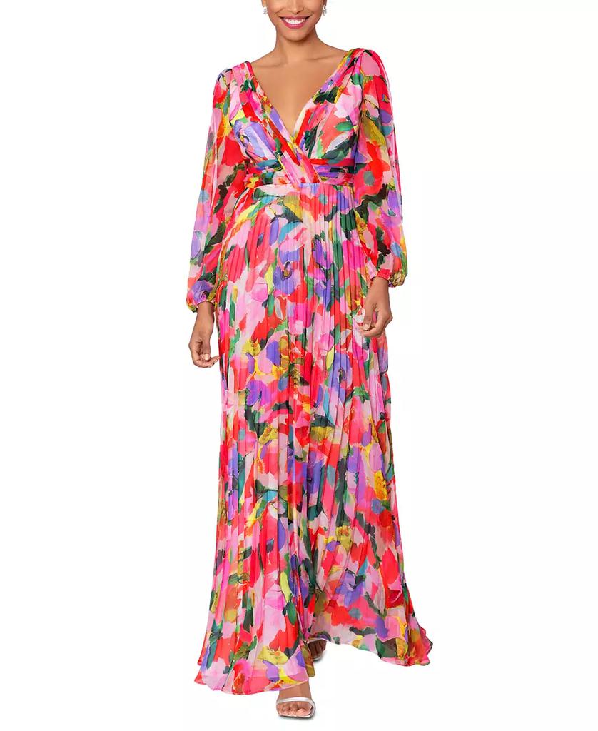 Betsy & Adam Women's Printed V-Neck Long-Sleeve Dress