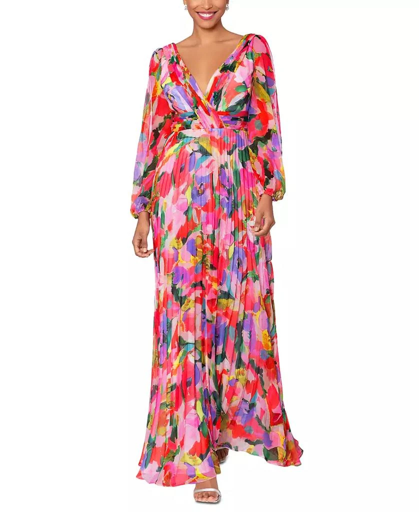 Betsy & Adam Women's Printed V-Neck Long-Sleeve Dress 1