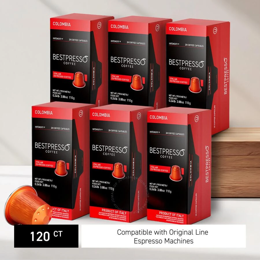 Bestpresso Coffee for Nespresso Original Machine 120 pods Certified Genuine Espresso Colombia Blend Pods Compatible with Nespresso Original 2