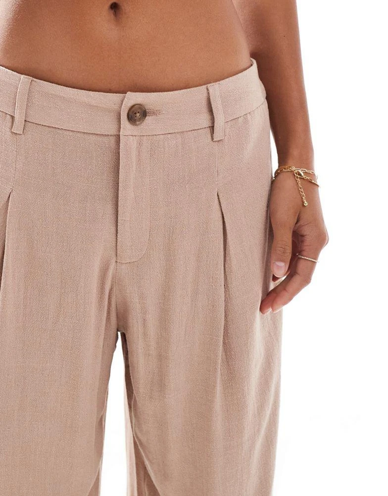 Miss Selfridge Petite Miss Selfridge Petite linen blend tailored wide leg trouser in taupe 4