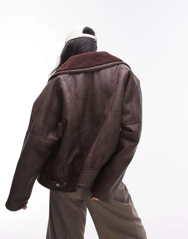 Topshop Topshop shearling jacket in burgundy 2