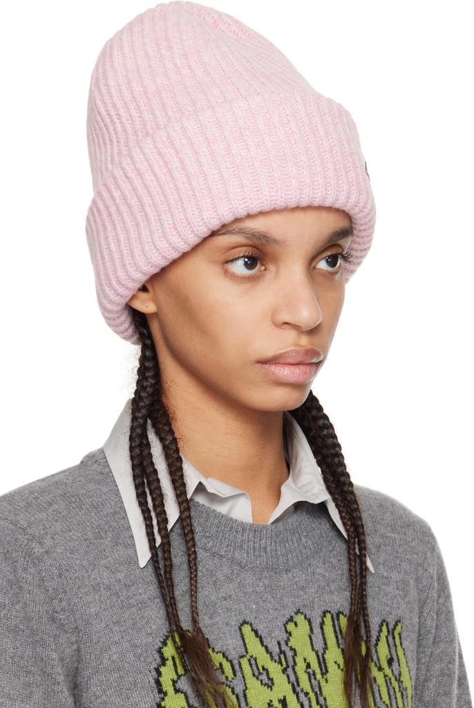 Shop Pink Oversized Wool Rib Knit Beanie on Sale at BeyondStyle