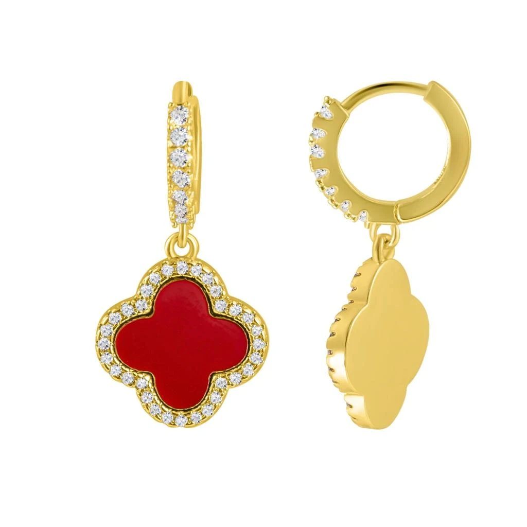 Adornia 14k Gold Plated Crystal Halo Orange Clover Dangle Huggie Earrings 3