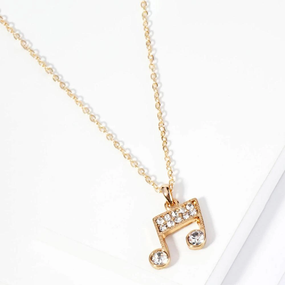 FASHNZFAB Crystal Rhinestone Paved Music Notes Pendant Necklace