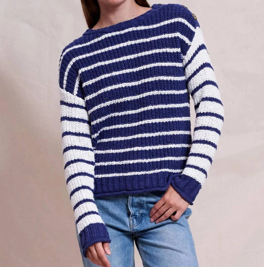 Sundry Striped Pullover Sweater In Deep Navy 1