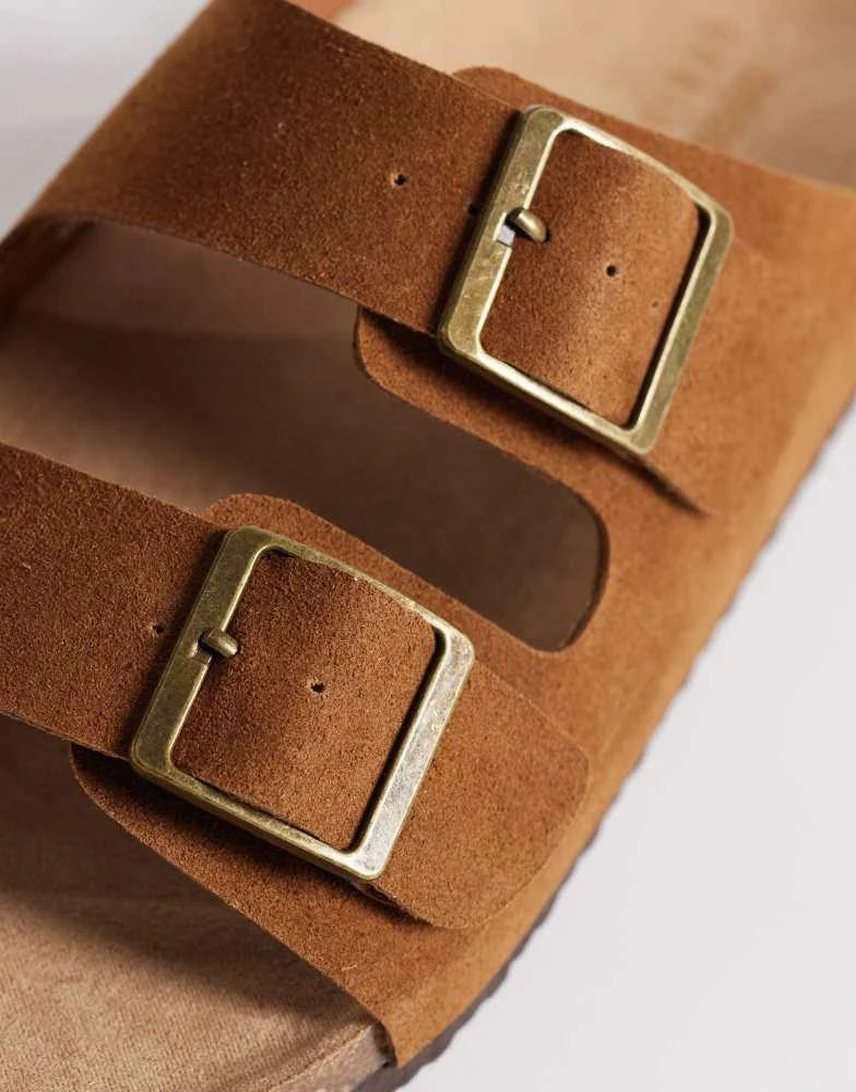 ASOS ASOS DESIGN two strap sandals with cork sole in tan bonded suede 4