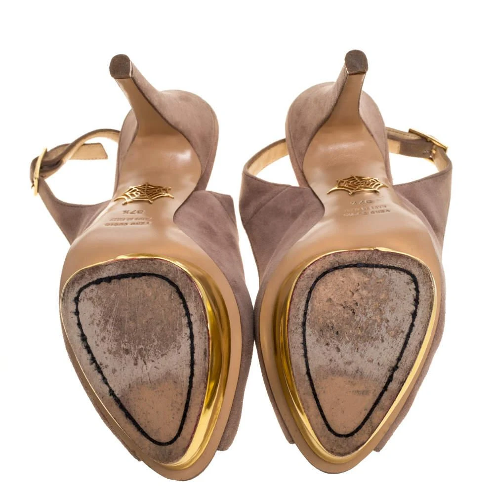 Charlotte Olympia Charlotte Olympia Beige Suede Slingback Peep Toe Platform Sandals Size 37.5 6