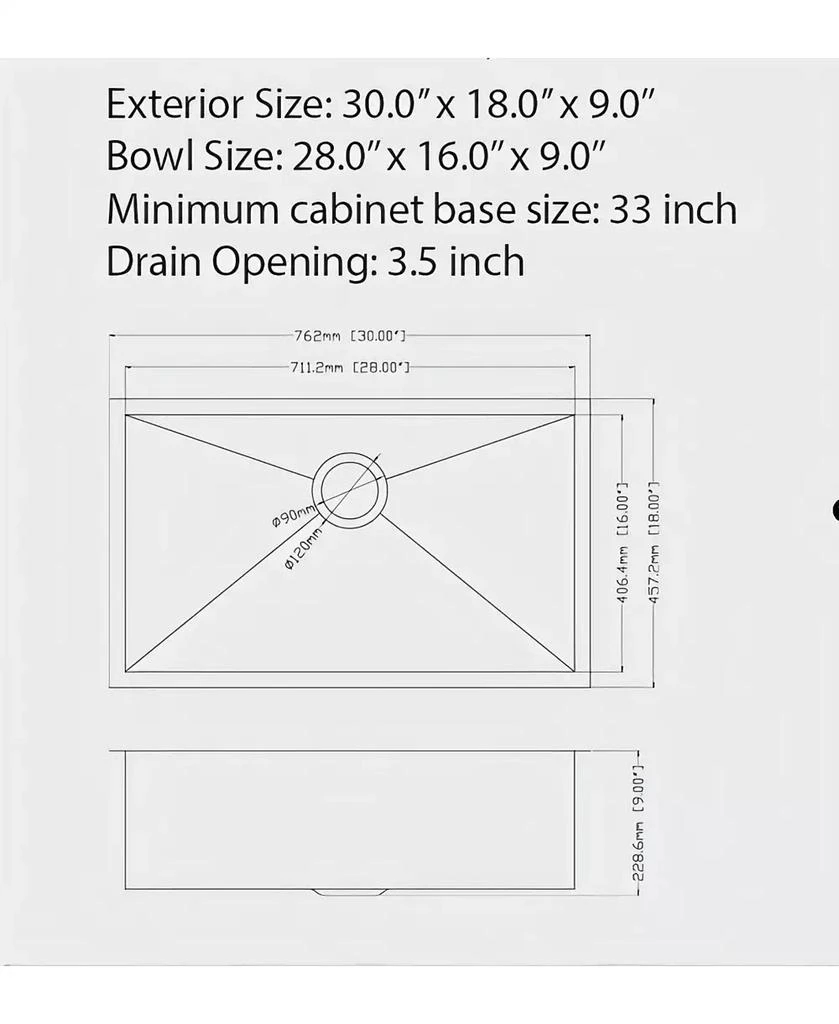 Flynama huluwat 30x18x9inch Gunmetal Black Kitchen Sink Undermount Single Bowl Stainless Steel 16 Gauge 9