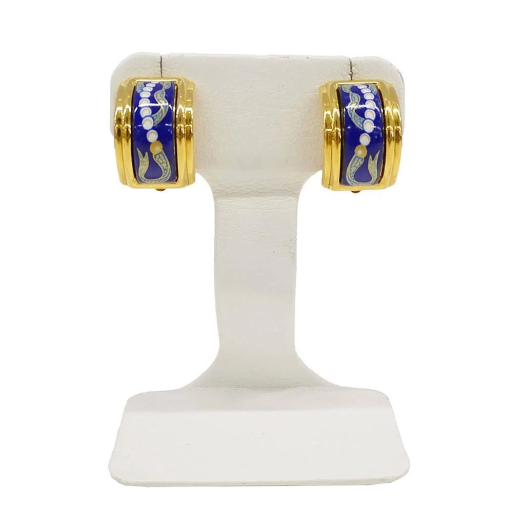 Hermes gold blue gold Plating Clip Earrings (Pre-Owned) 2