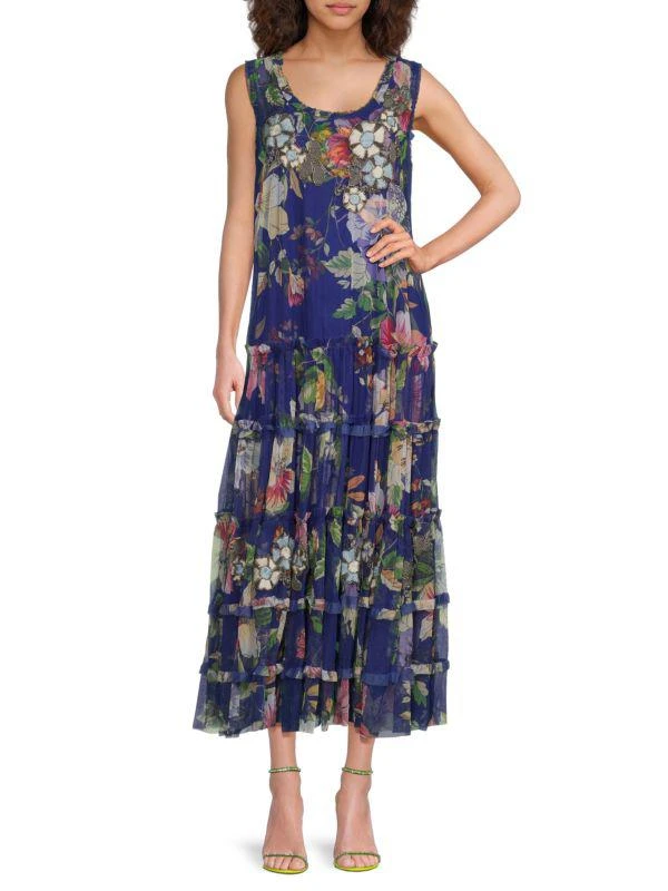 Johnny Was ​Mazzy Embellished Floral Tiered Maxi Dress 1