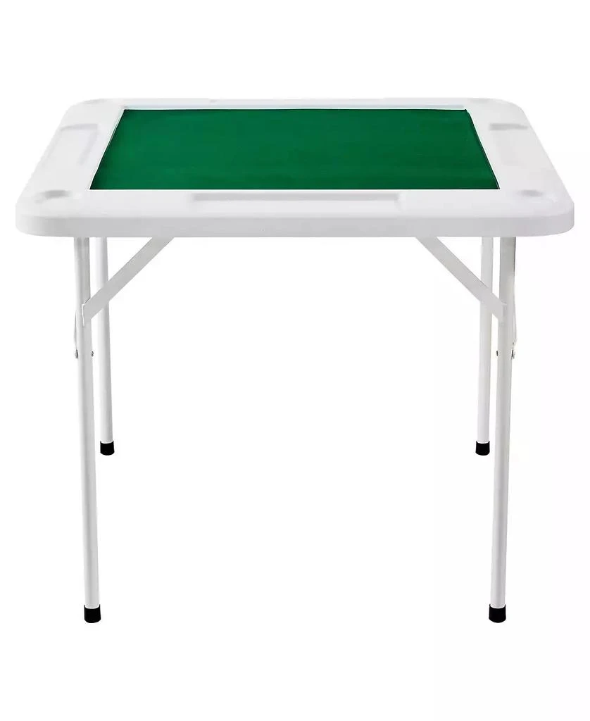 SUGIFT Folding Mahjong Domino Table with Green Top and Cup Holders