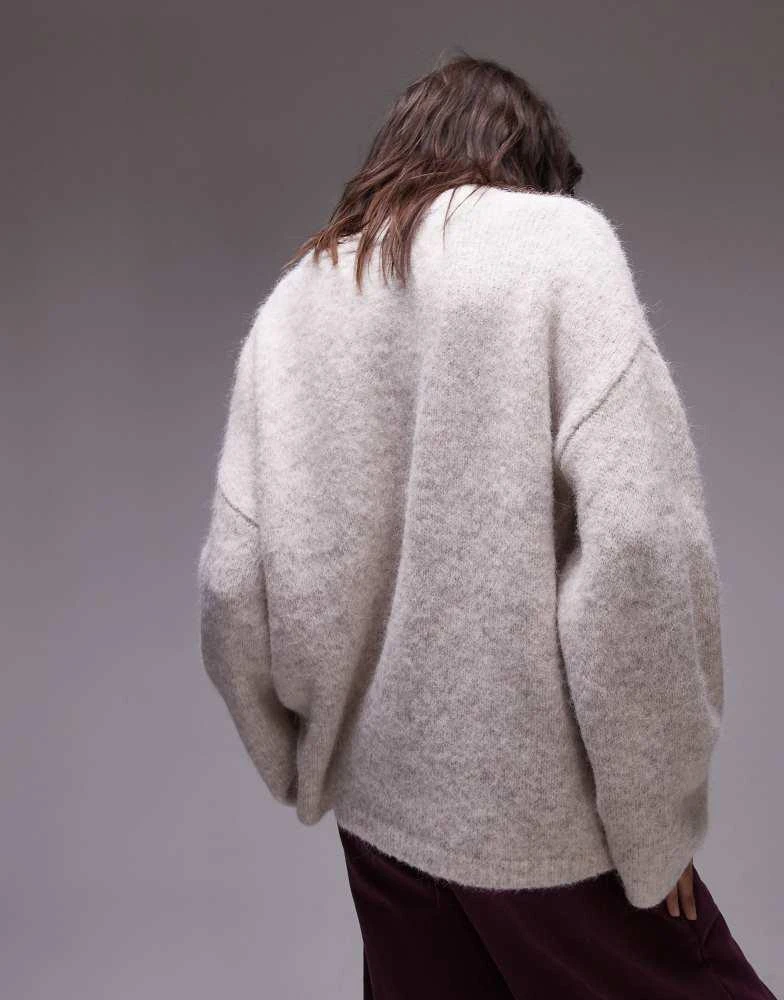 Topshop Topshop knitted boxy fluffy crew oversized jumper in oat 3