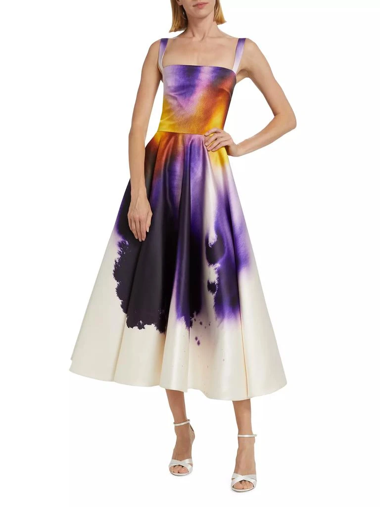 Oscar de la Renta Abstract Orchid Satin Cocktail Dress 3
