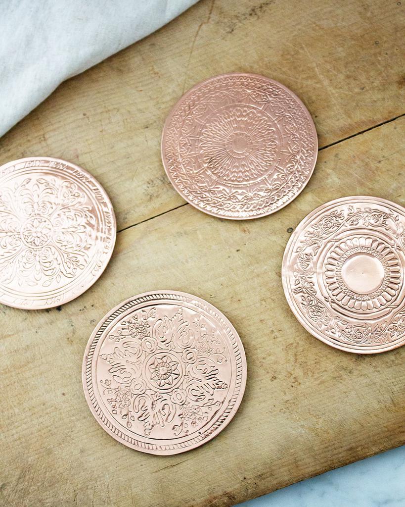 Coppermill Kitchen Vintage-Inspired Copper Coasters, Set of 4