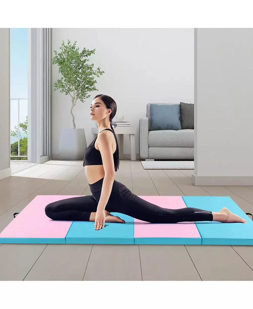 GOUUN 4-Panel PU Leather Folding Exercise Mat with Carrying Handles-Pink 
Blue 9