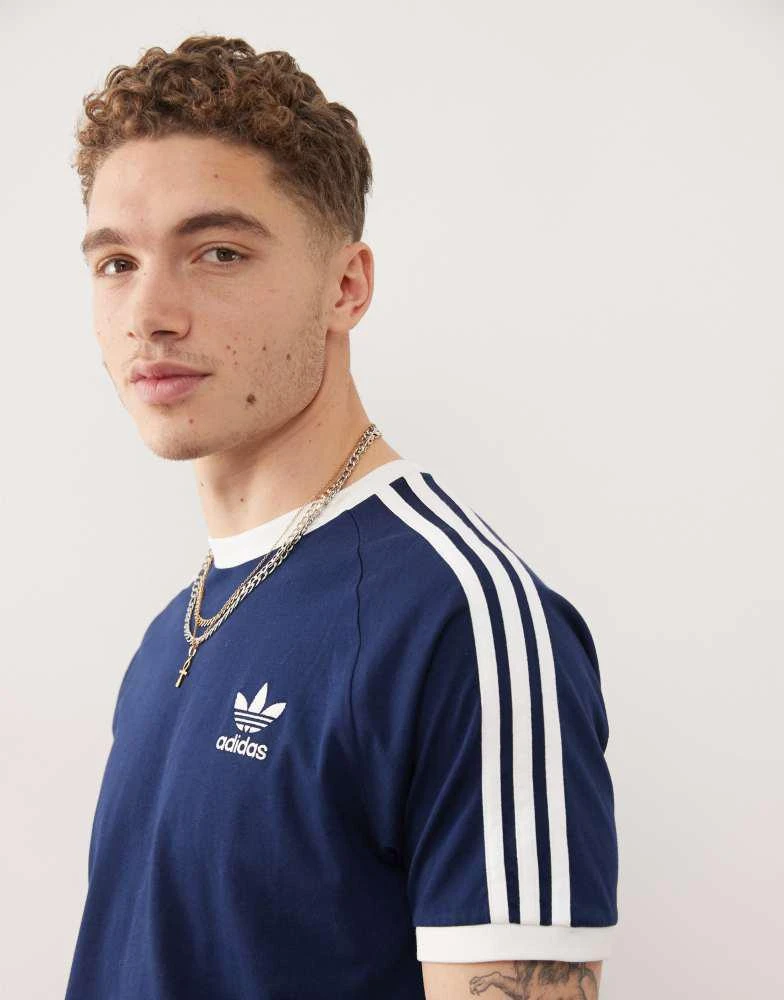 Adidas adidas Originals three stripe t-shirt in navy 3