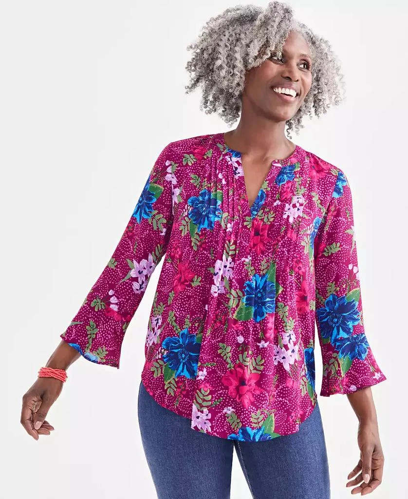 Style & Co Petite Floral-Print Pintucked Top, Created for Macy's 1