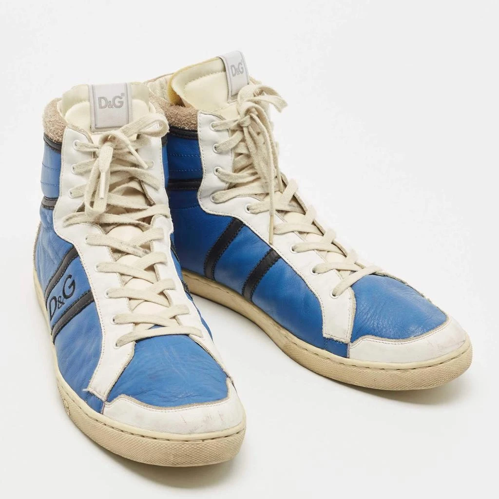 Dolce & Gabbana D&G Blue/White Leather and Suede High Top Sneakers Size 45 4