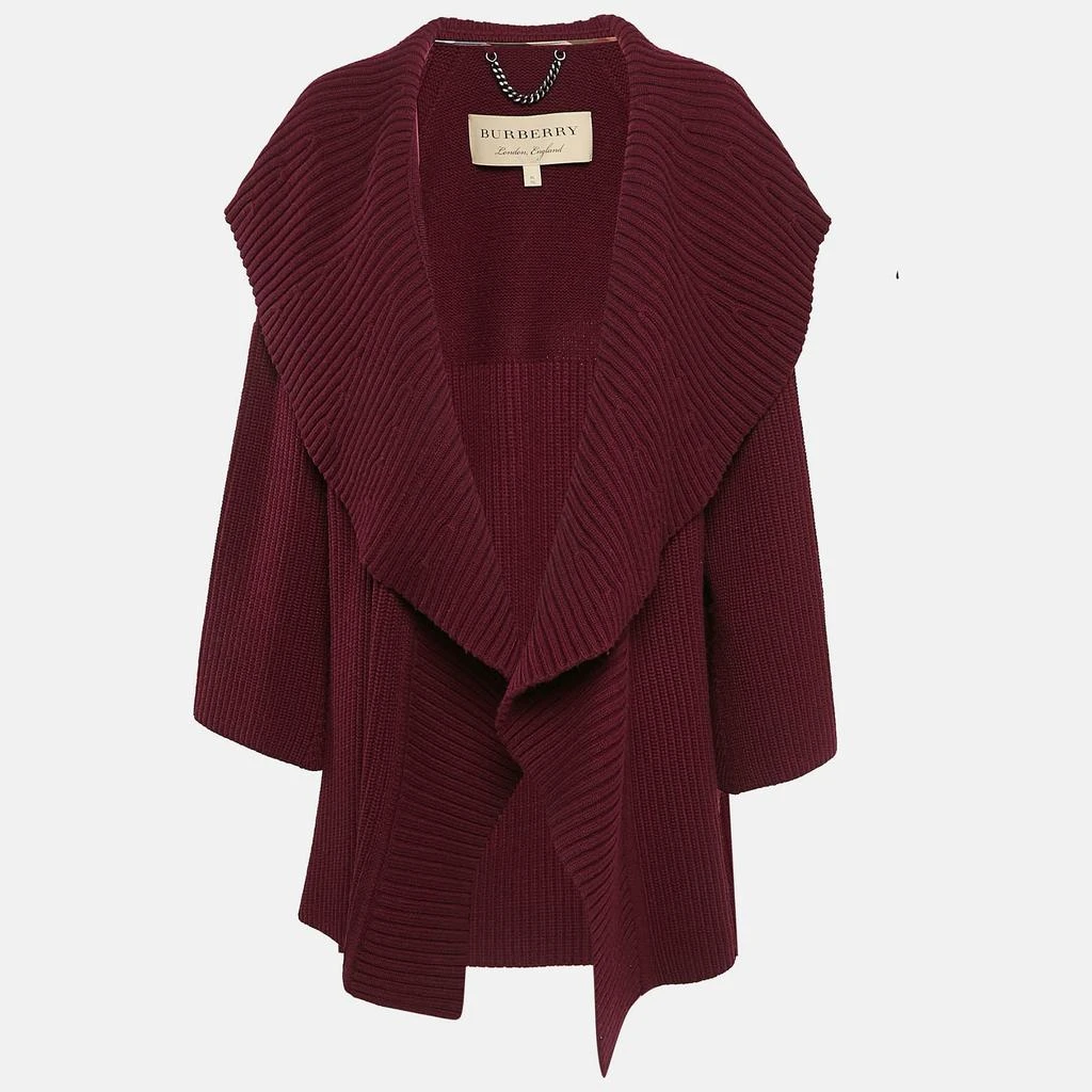 Burberry  Burgundy Rib Knit Shawl Collar Cardigan 1