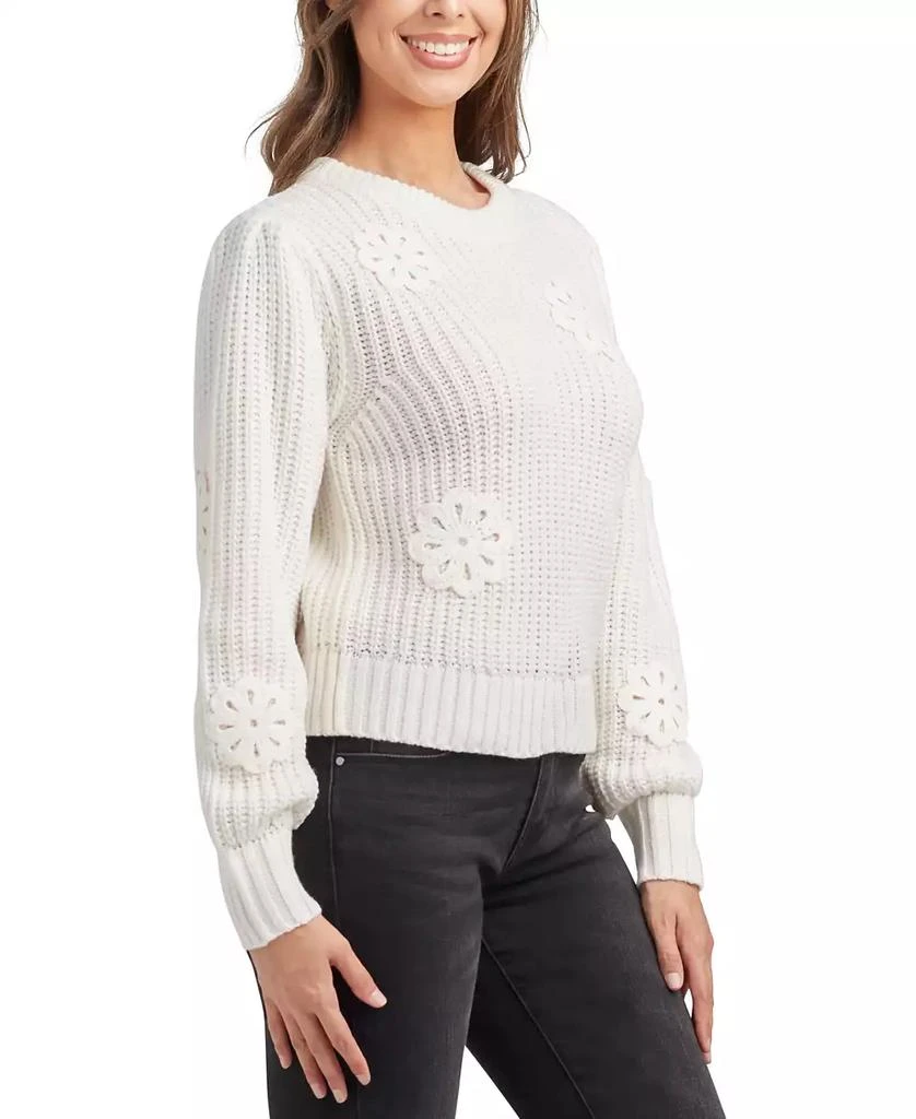 BCX Juniors' Embroidered Open-Knit Crewneck Sweater 3